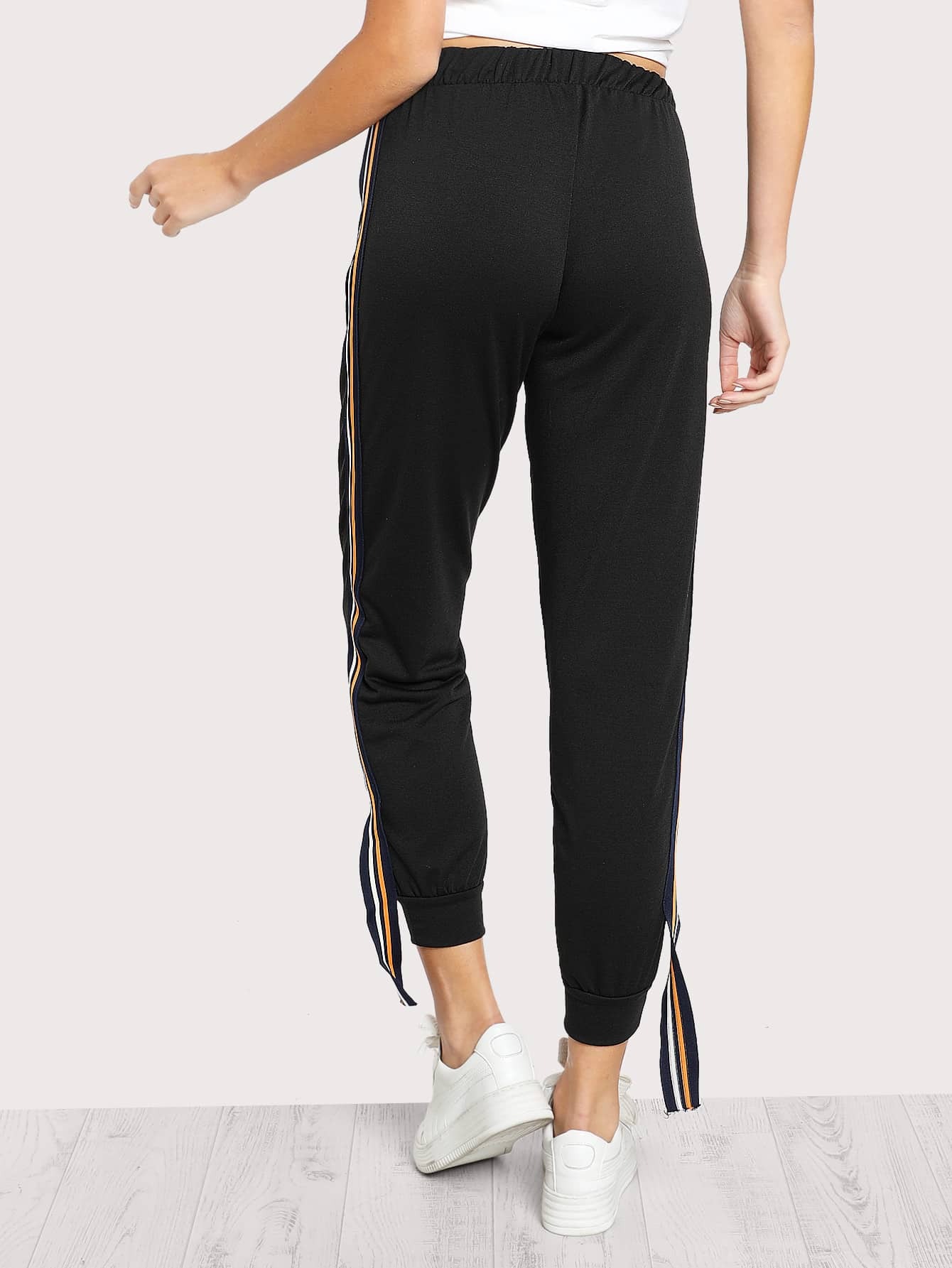 Side Hanging Striped Jogger Pants BLACK SheIn(Sheinside)