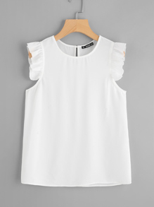 Frilled Armhole Button Closure Back Shell Top