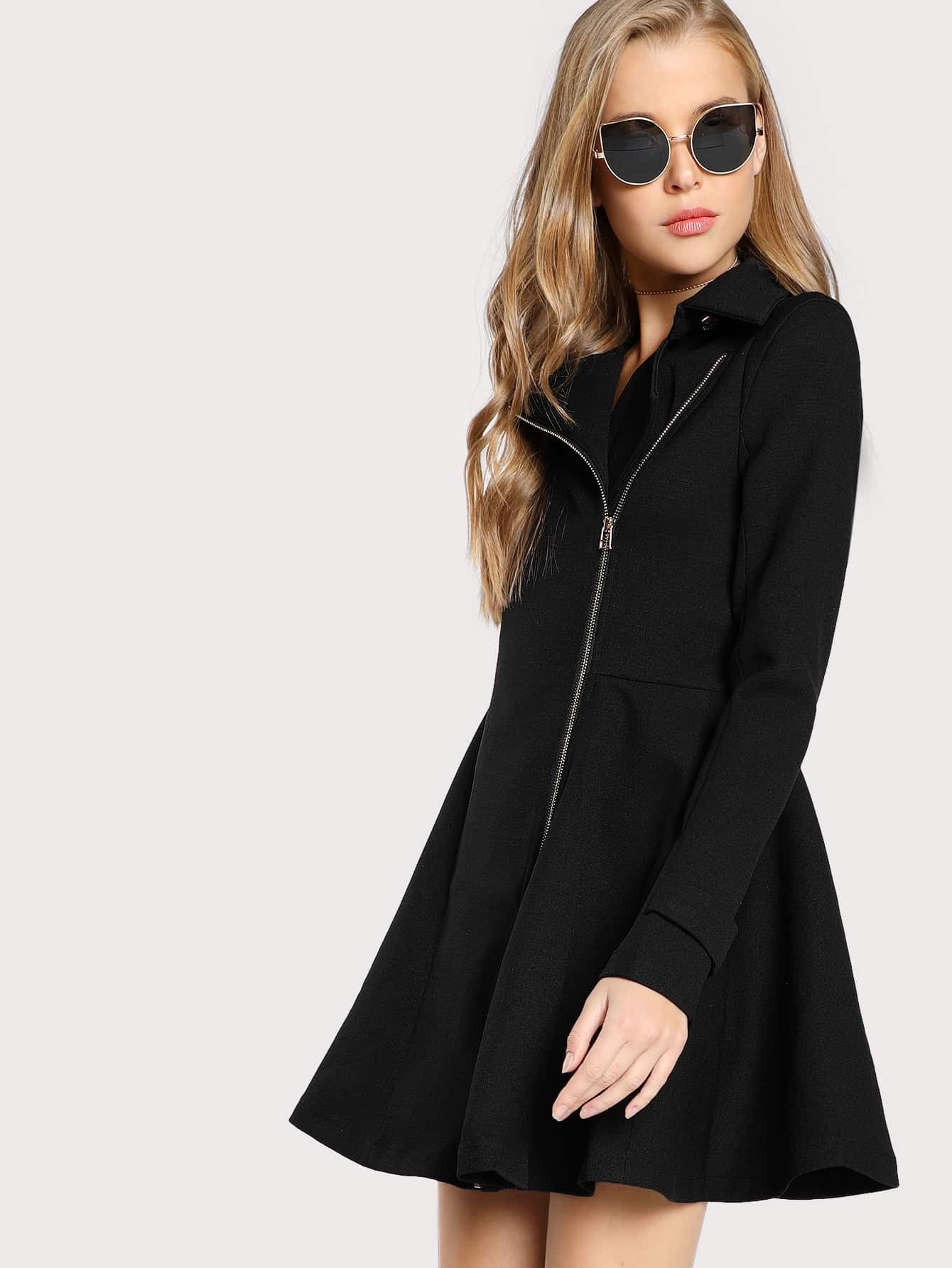 Long Sleeve Longline Jacket Dress BLACK SheIn(Sheinside)
