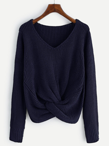 V-neckline Twist Front Sweater