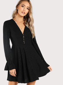 Button Accent Gold Dot Dress