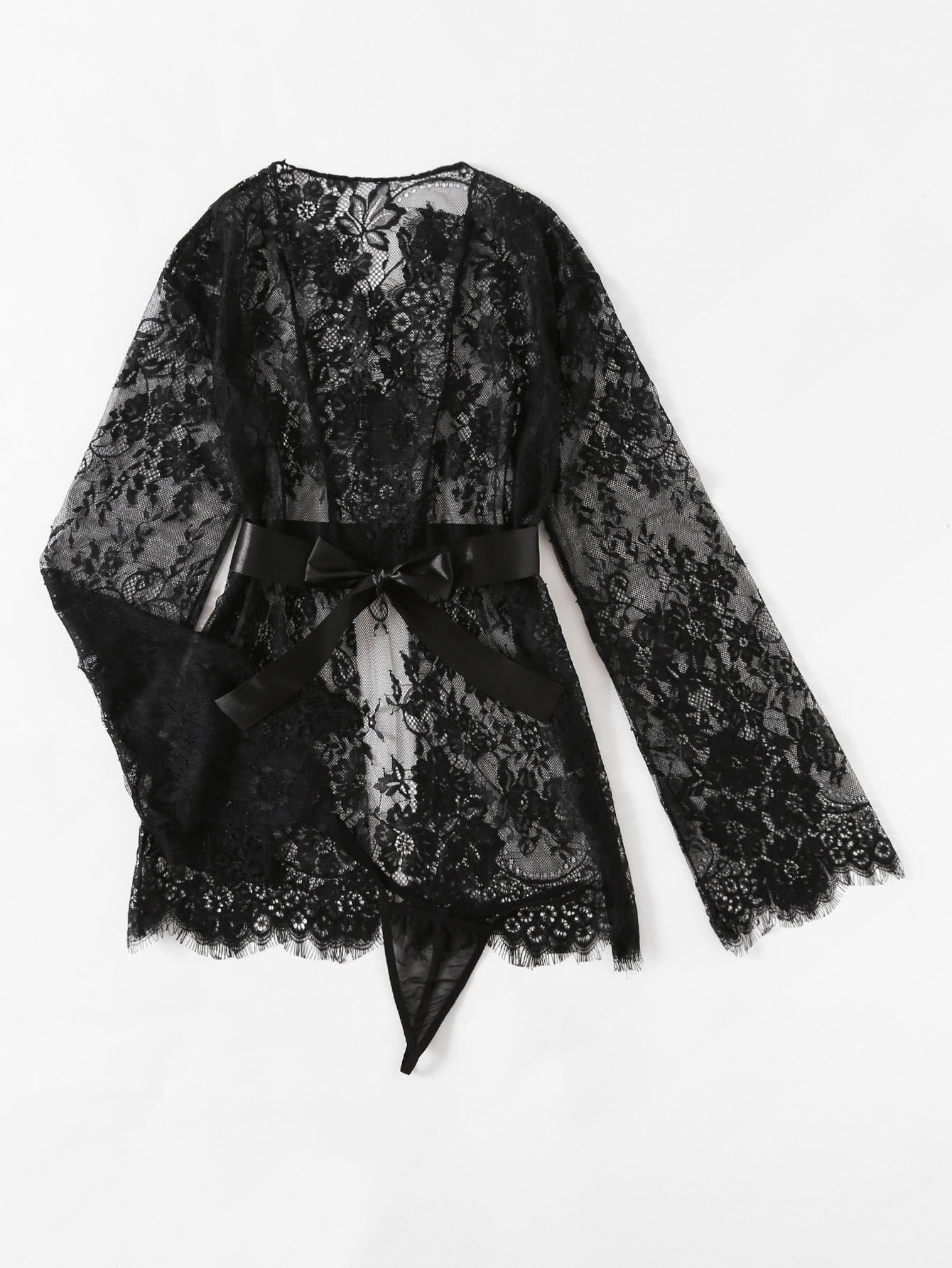 Модный кружевной халат с поясом и модные трусики