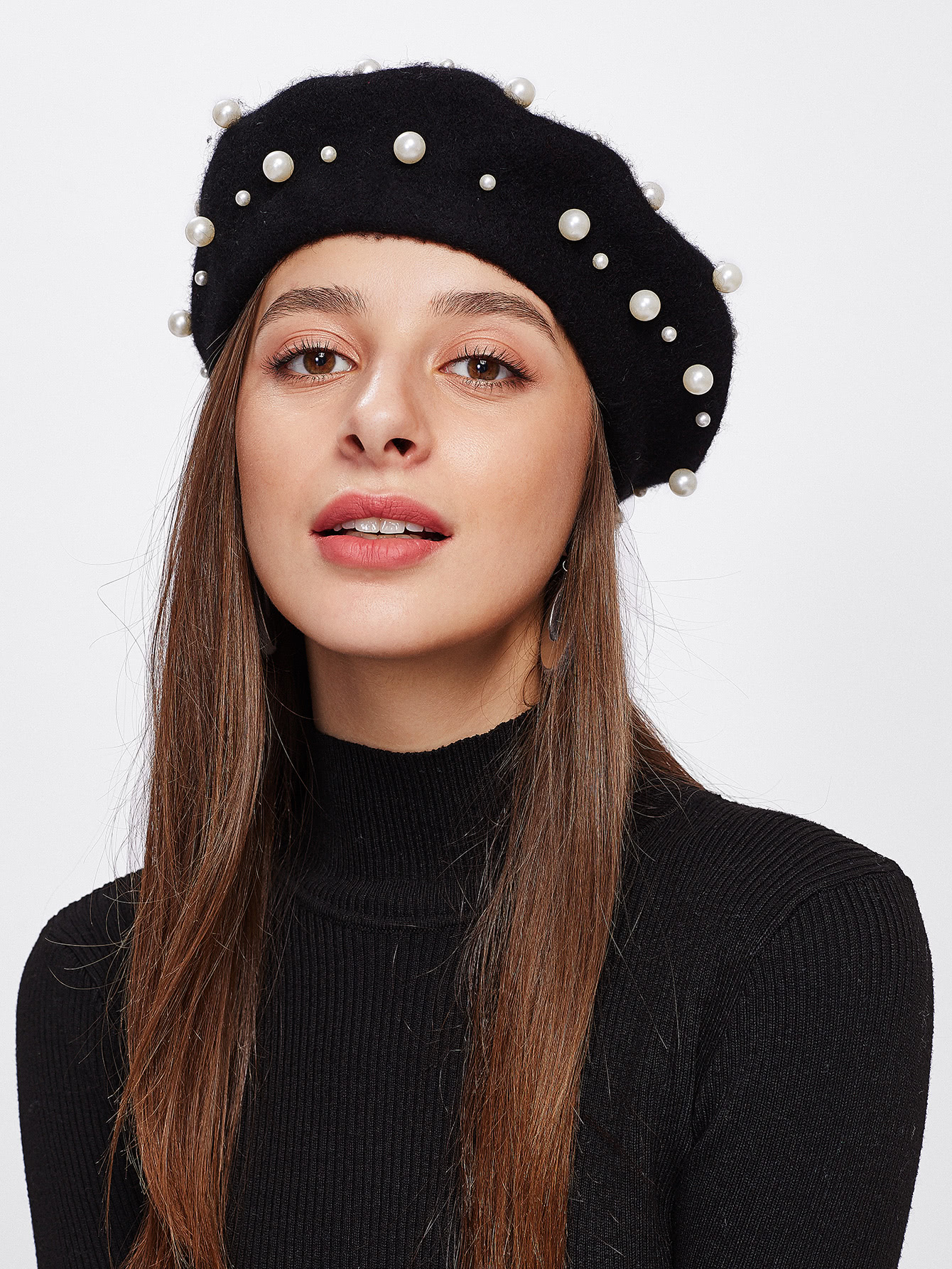 Faux Pearl Beret Hat SheIn(Sheinside)