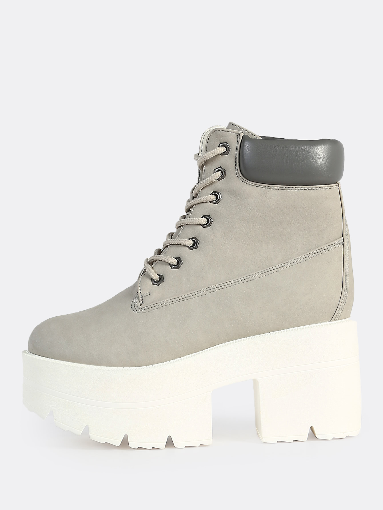 Lace Up Platform Boots GREY SheIn(Sheinside)