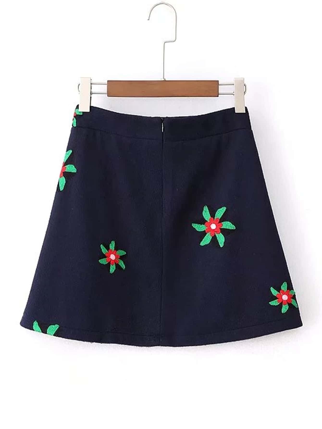 Flower Embroidery A Line Skirt SheIn(Sheinside)