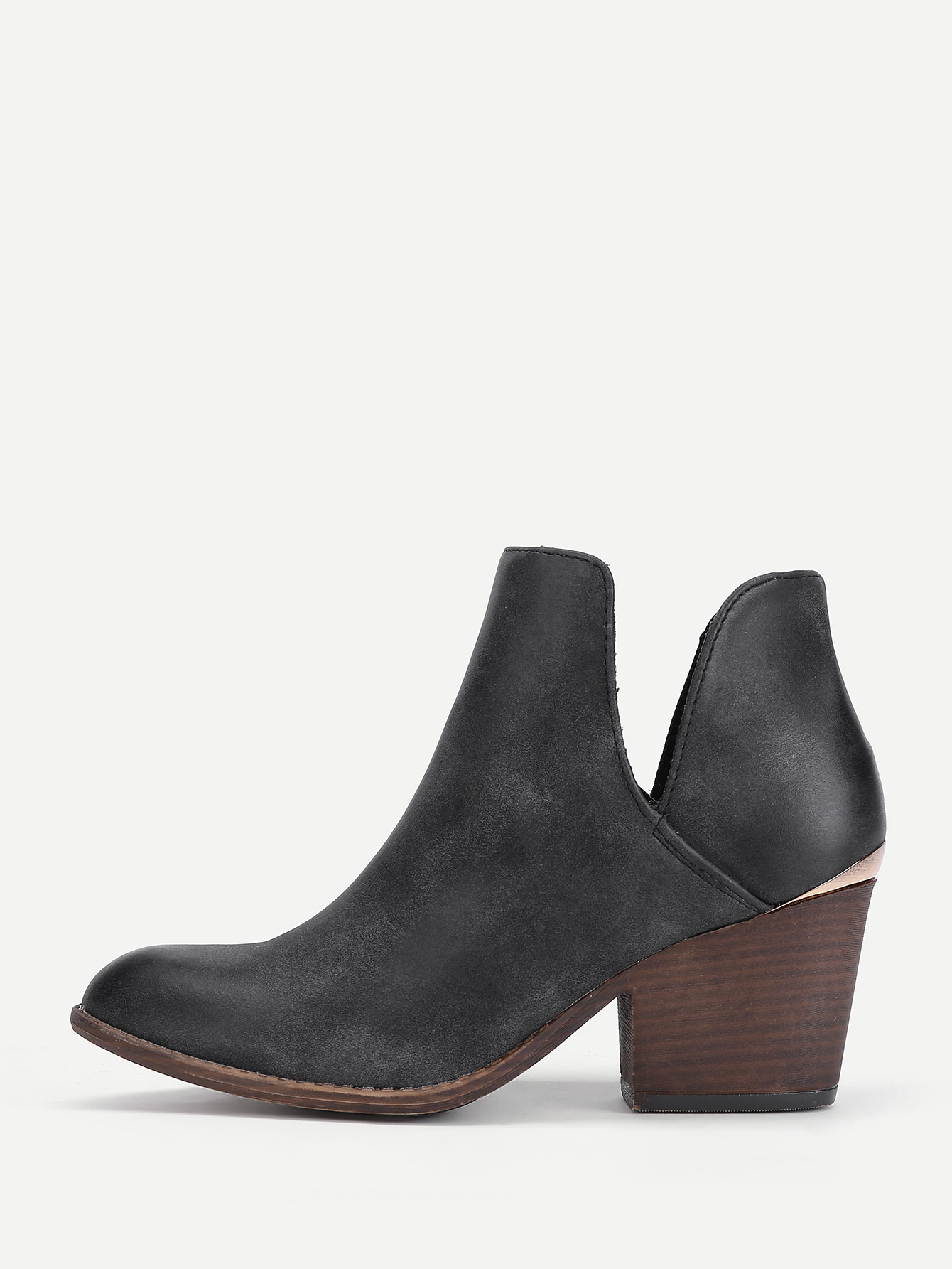 V Cut Design PU Ankle Boots SheIn(Sheinside)