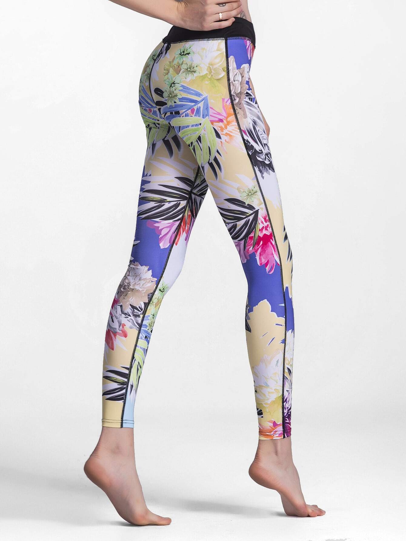 Leaf Print Random Skinny Leggings SheIn(Sheinside)