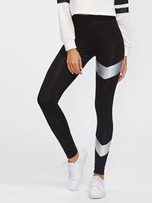 Metallic Chevron Panel Detail Leggings