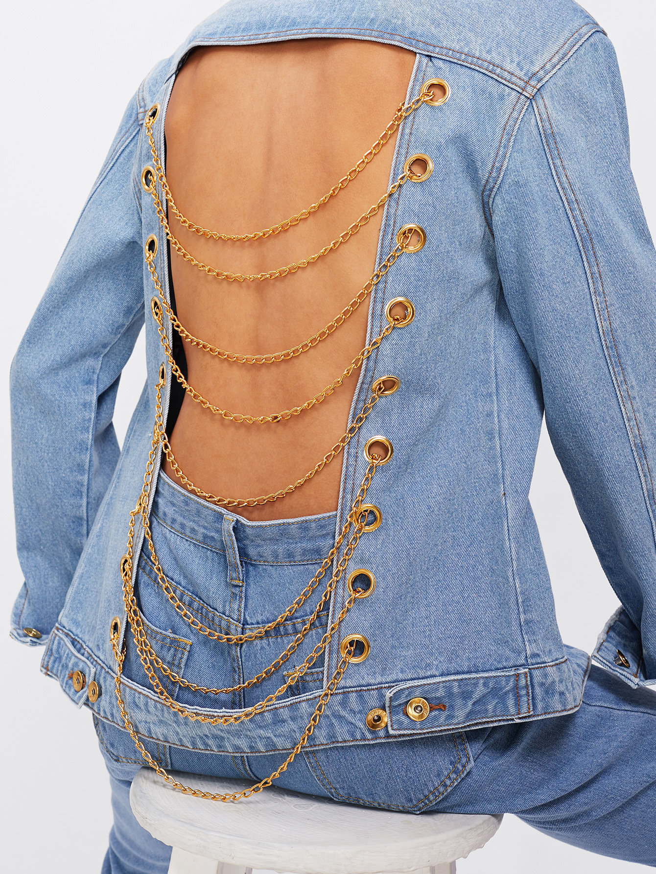Grommet Ladder Chain Back Jacket EmmaClothWomen Fast Fashion Online