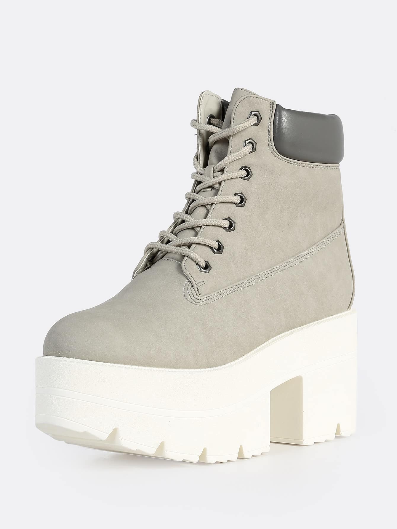 Lace Up Platform Boots GREY SheIn(Sheinside)