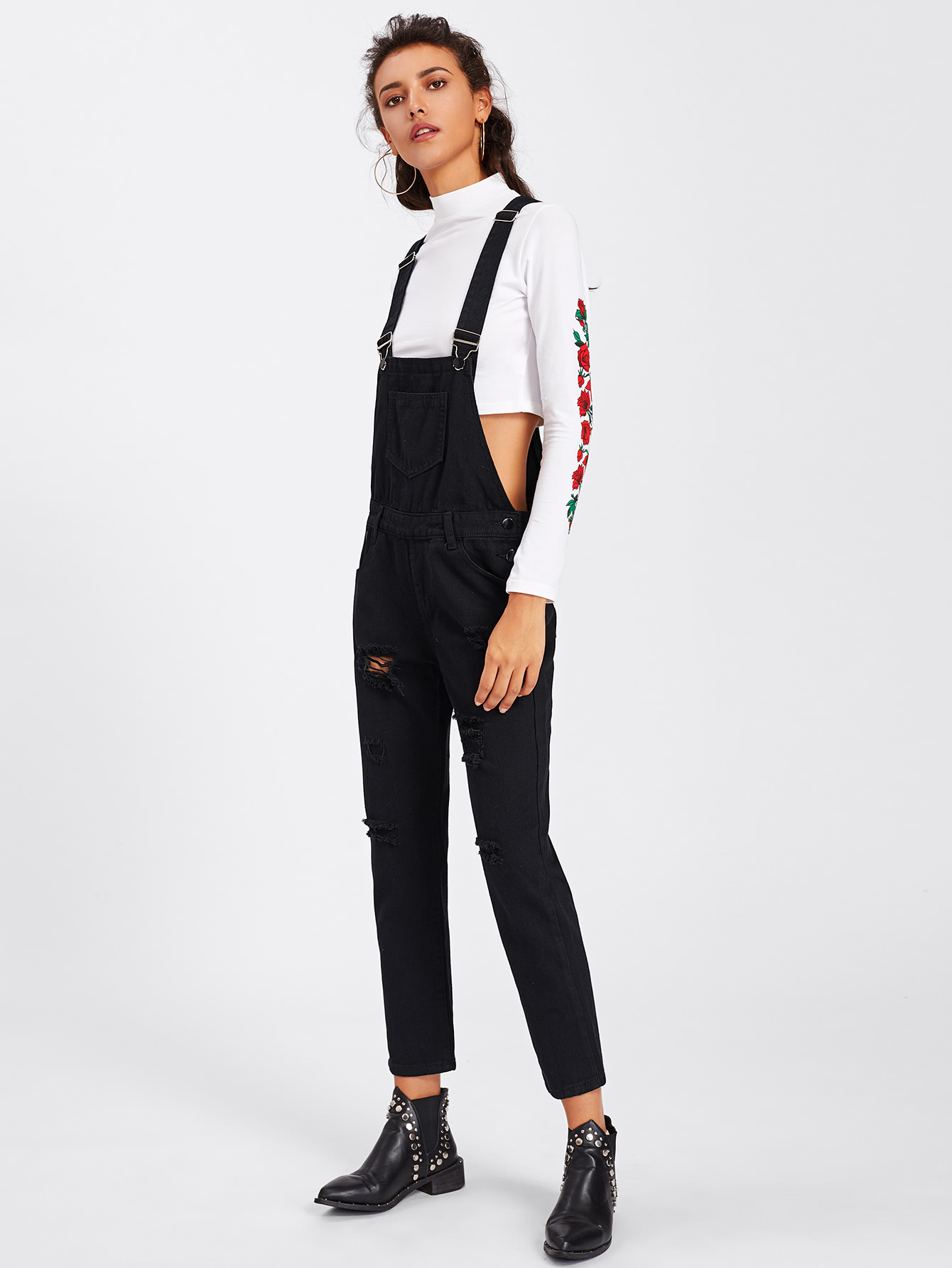 Ripped Denim Overalls SheIn(Sheinside)