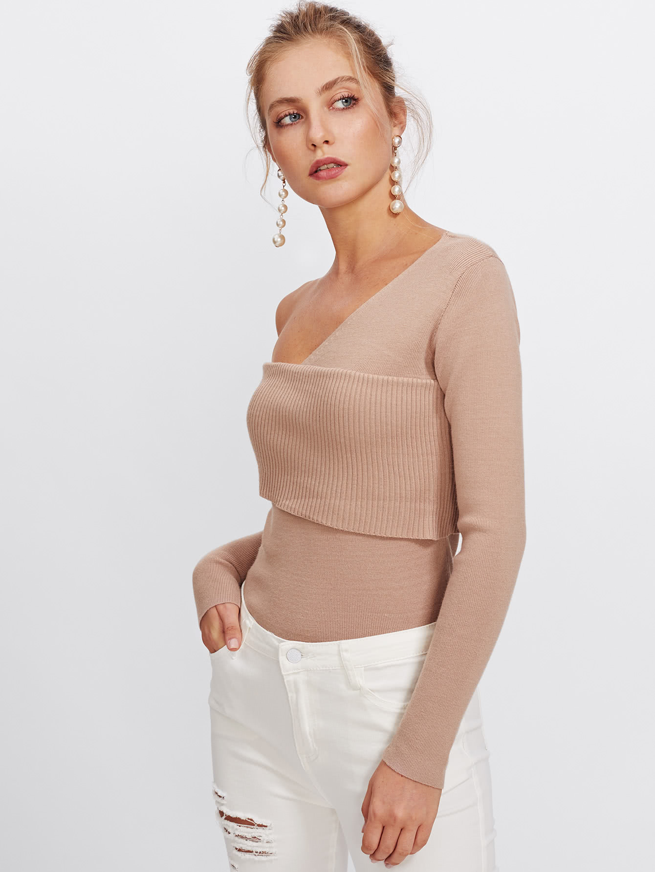 Asymmetrical One Shoulder Knitwear SheIn(Sheinside)