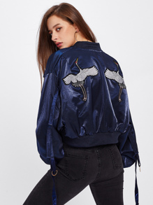 Red-crowned Crane Embroidered Strap Detail Jacket