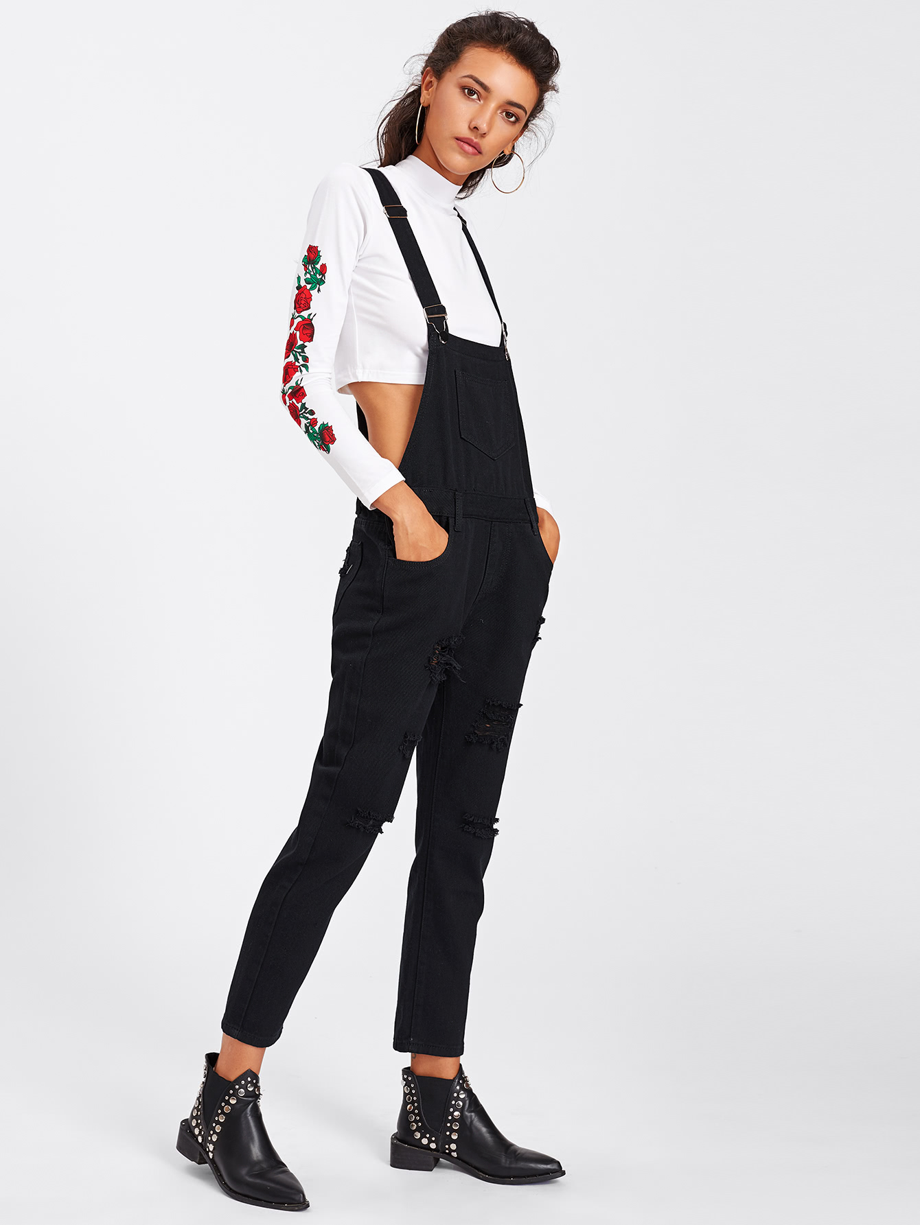 Ripped Denim Overalls SheIn(Sheinside)