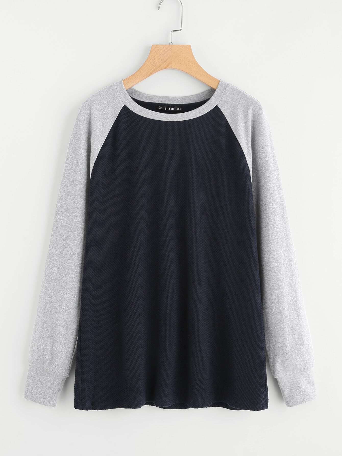 Elbow Patch Detail Contrast Raglan Sleeve T-shirt elbow sleeve contrast mesh pom pom detail blouse