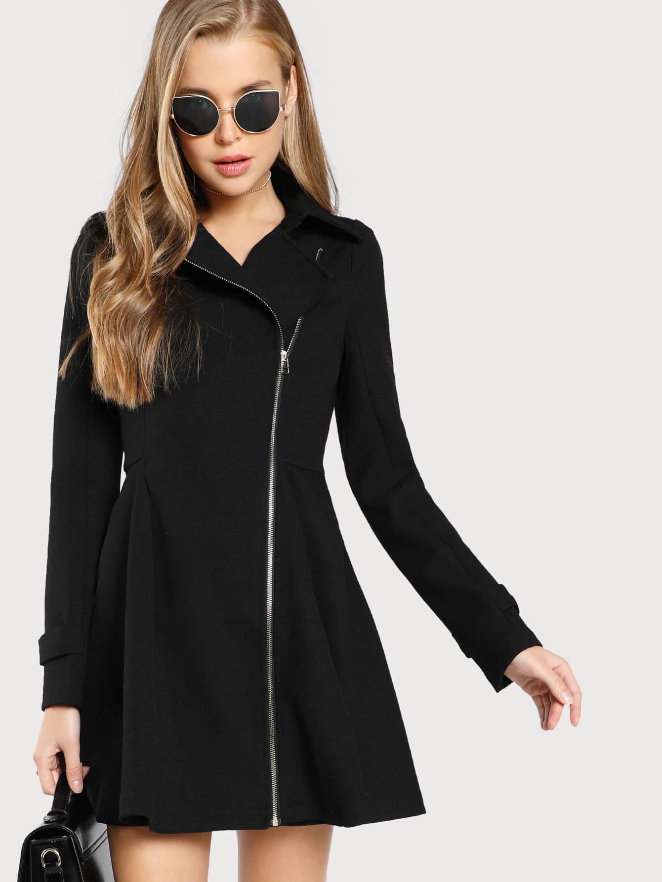 Long Sleeve Longline Jacket Dress BLACK SheIn(Sheinside)