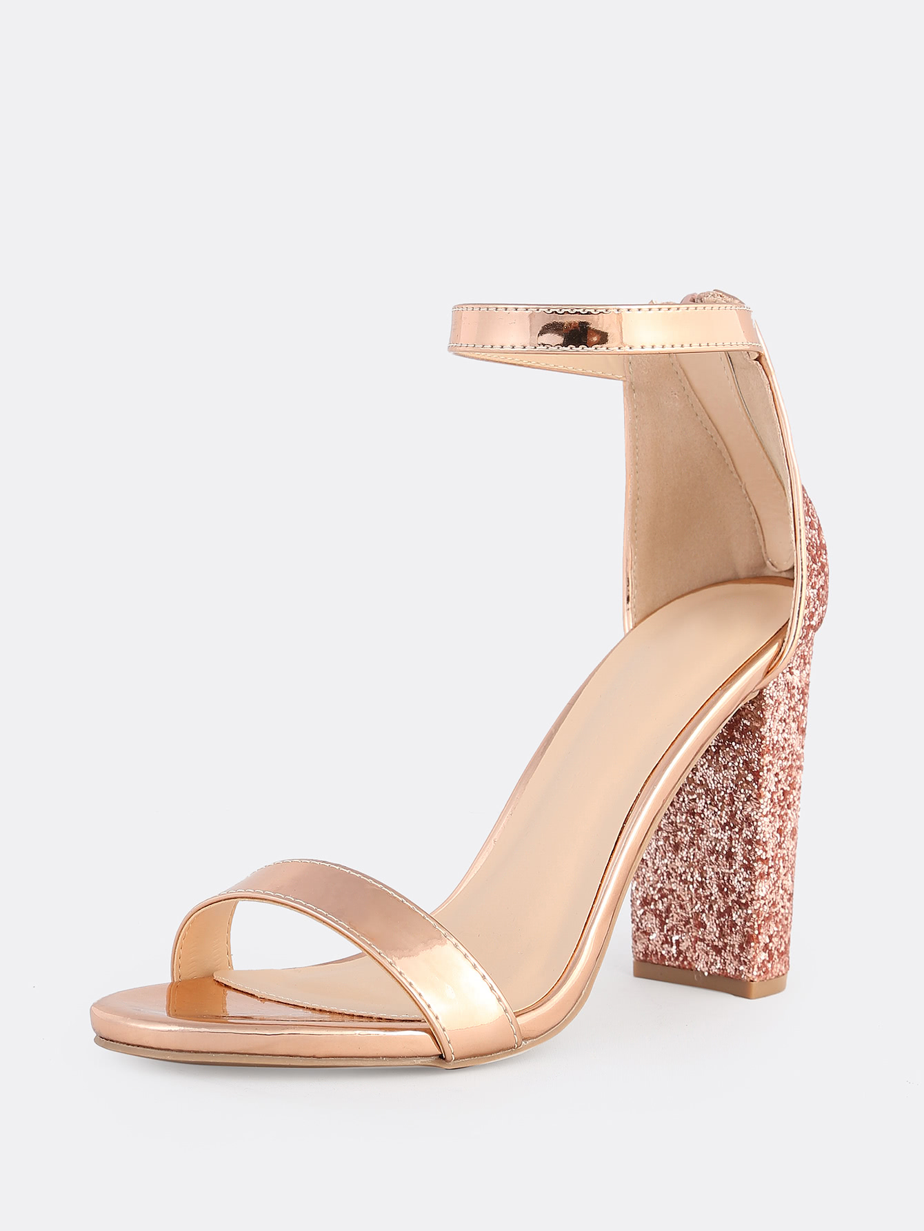 Ankle Strap Glitter Accent Heels ROSE GOLD SheIn(Sheinside)