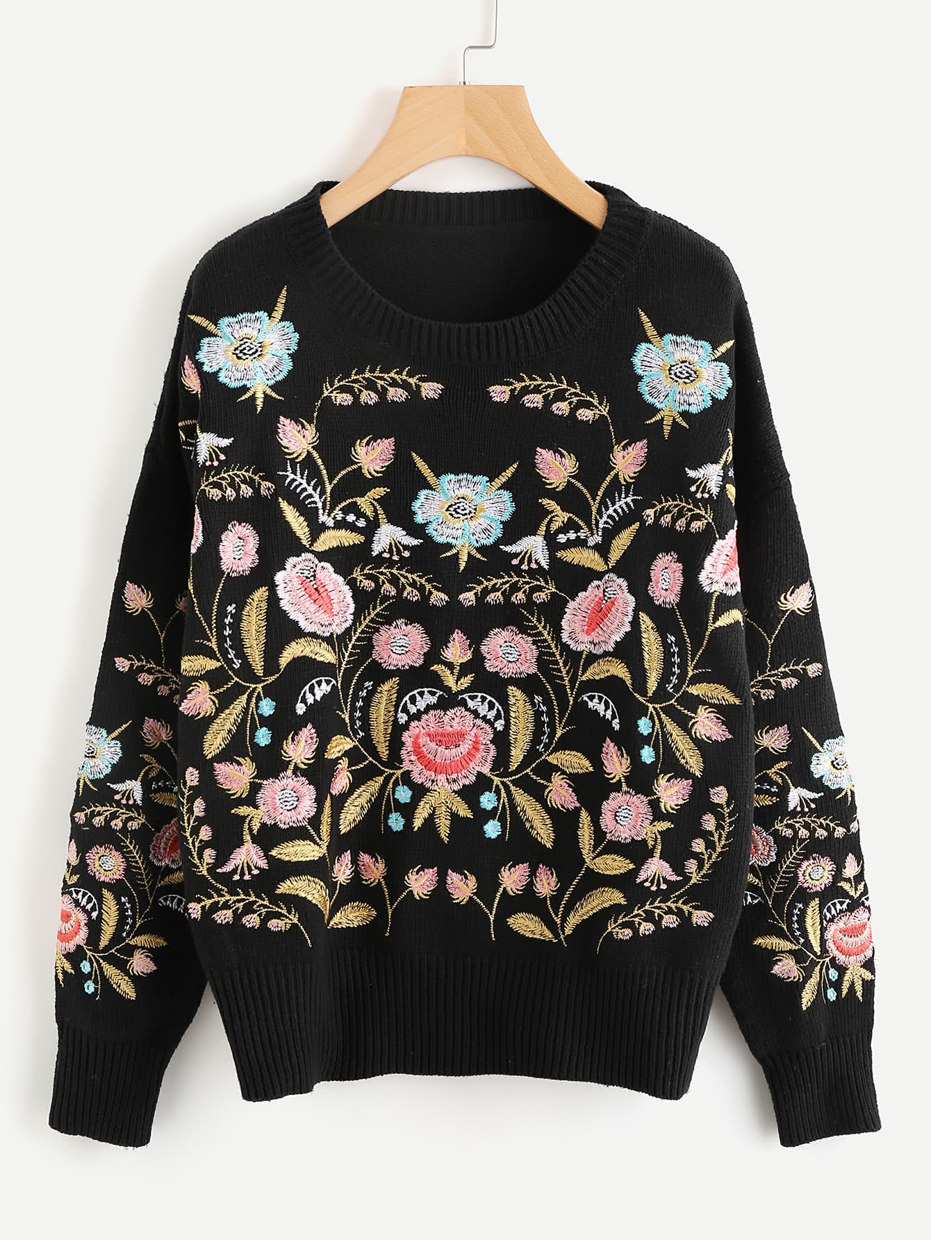 Symmetric Botanical Embroidered Jumper SheIn(Sheinside)