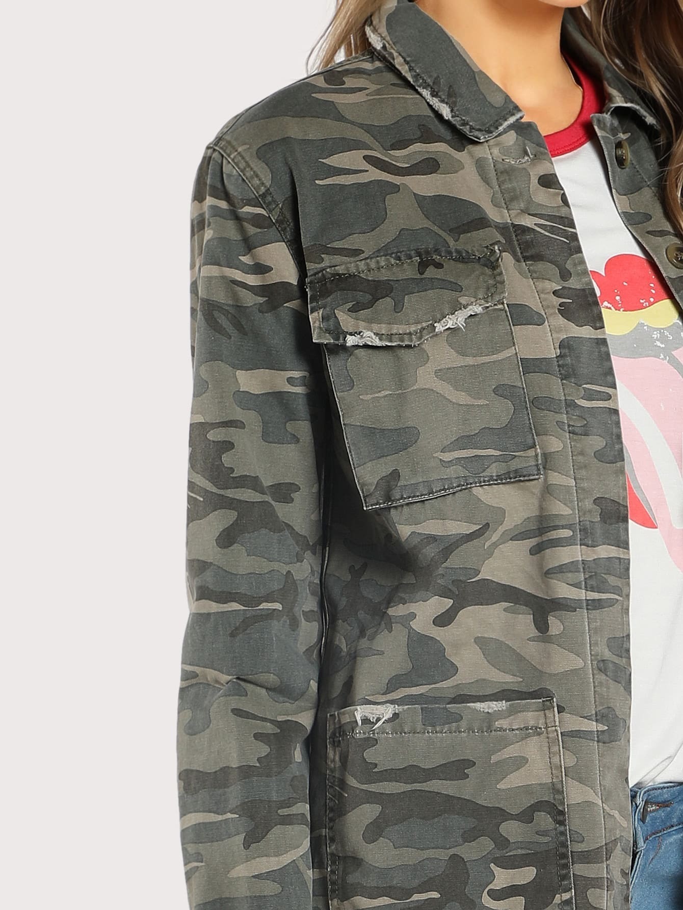 Camo Print Lightweight Jacket CAMO SheIn(Sheinside)