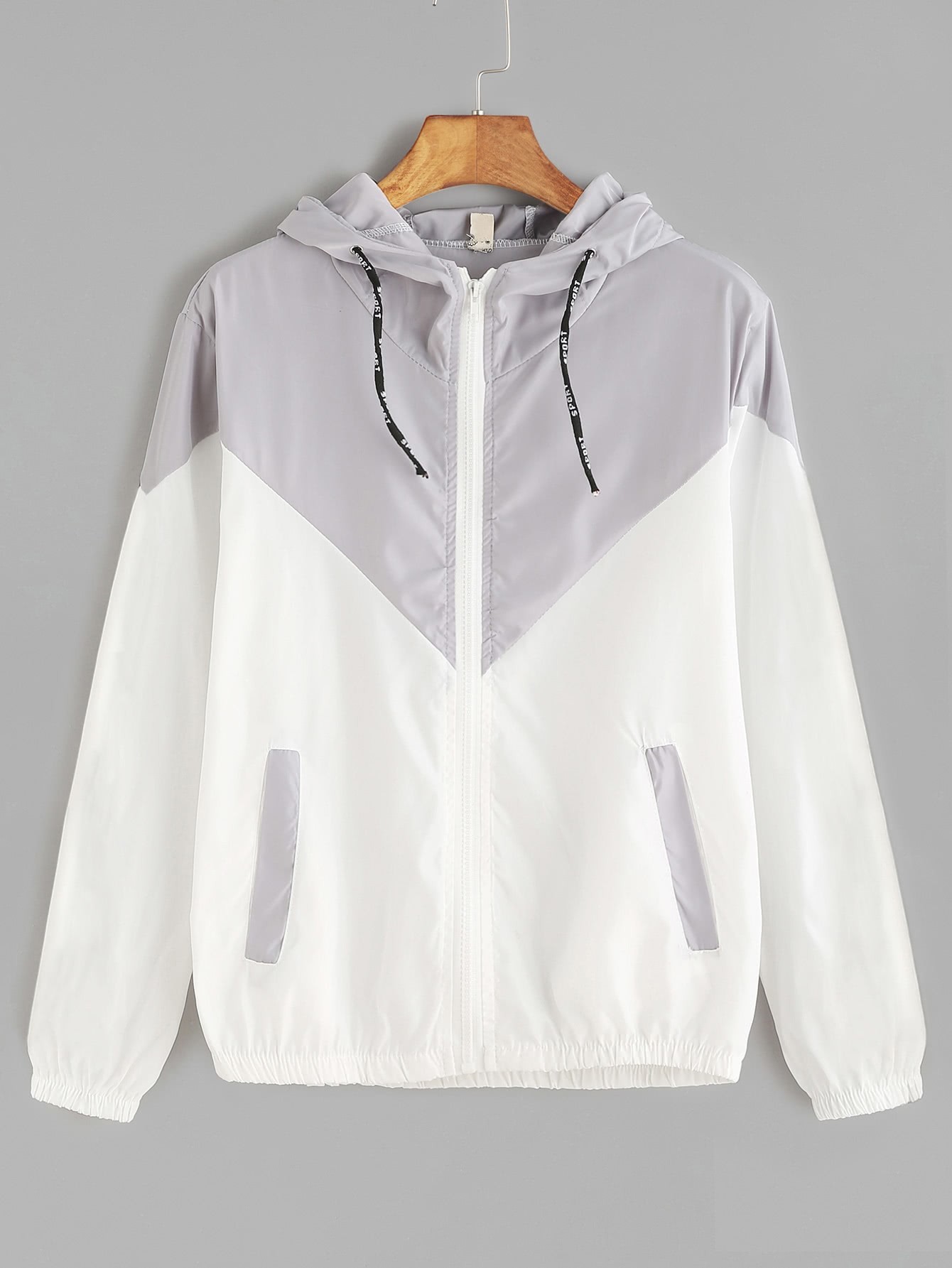 Contrast Zip Up Drawstring Hooded Jacket SheIn(Sheinside)