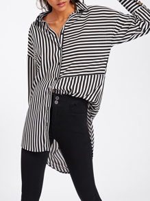 Dolphin Hem Mixed Stripe Shirt