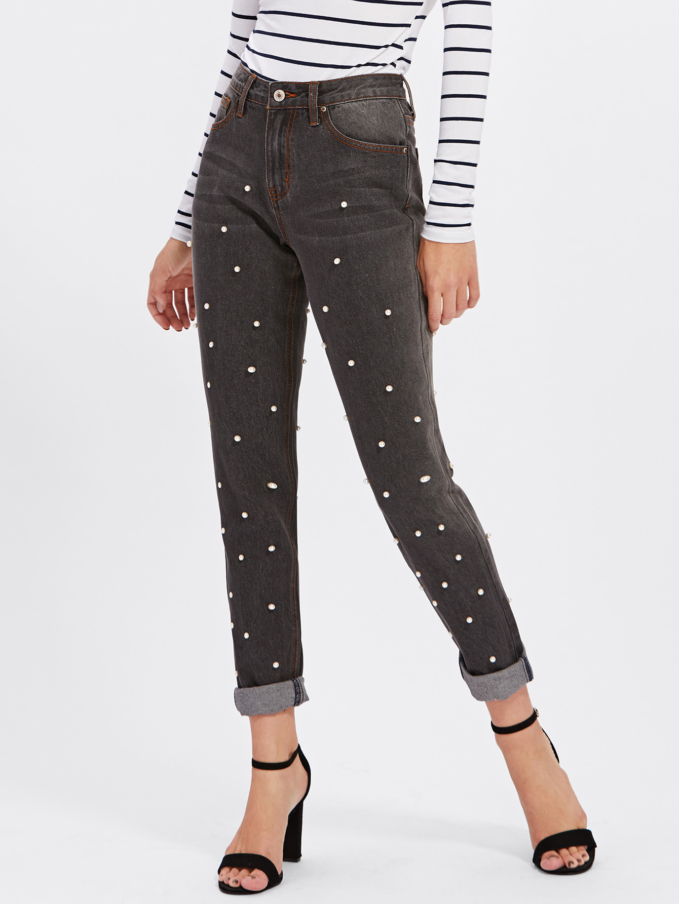 Модный джинсы с бусинами