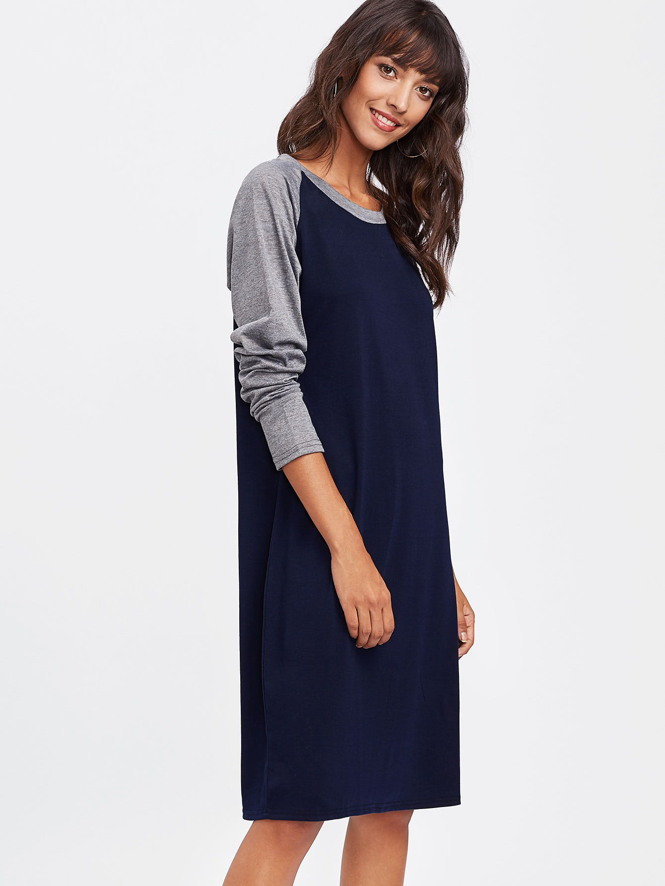Contrast Marled Raglan Sleeve Tee Dress SheIn(Sheinside)