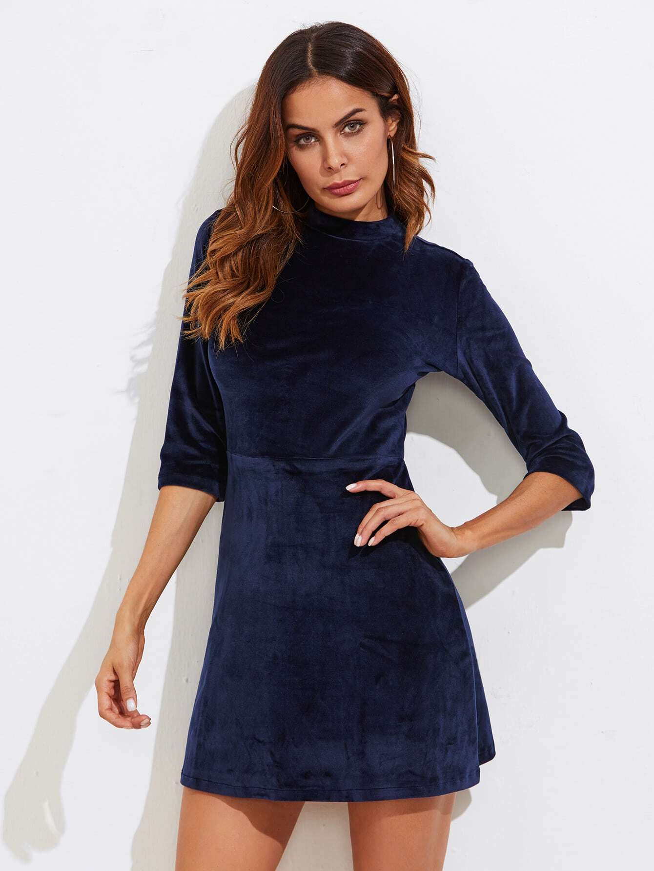 Robe manche 3/4 en velours French SheIn(Sheinside)