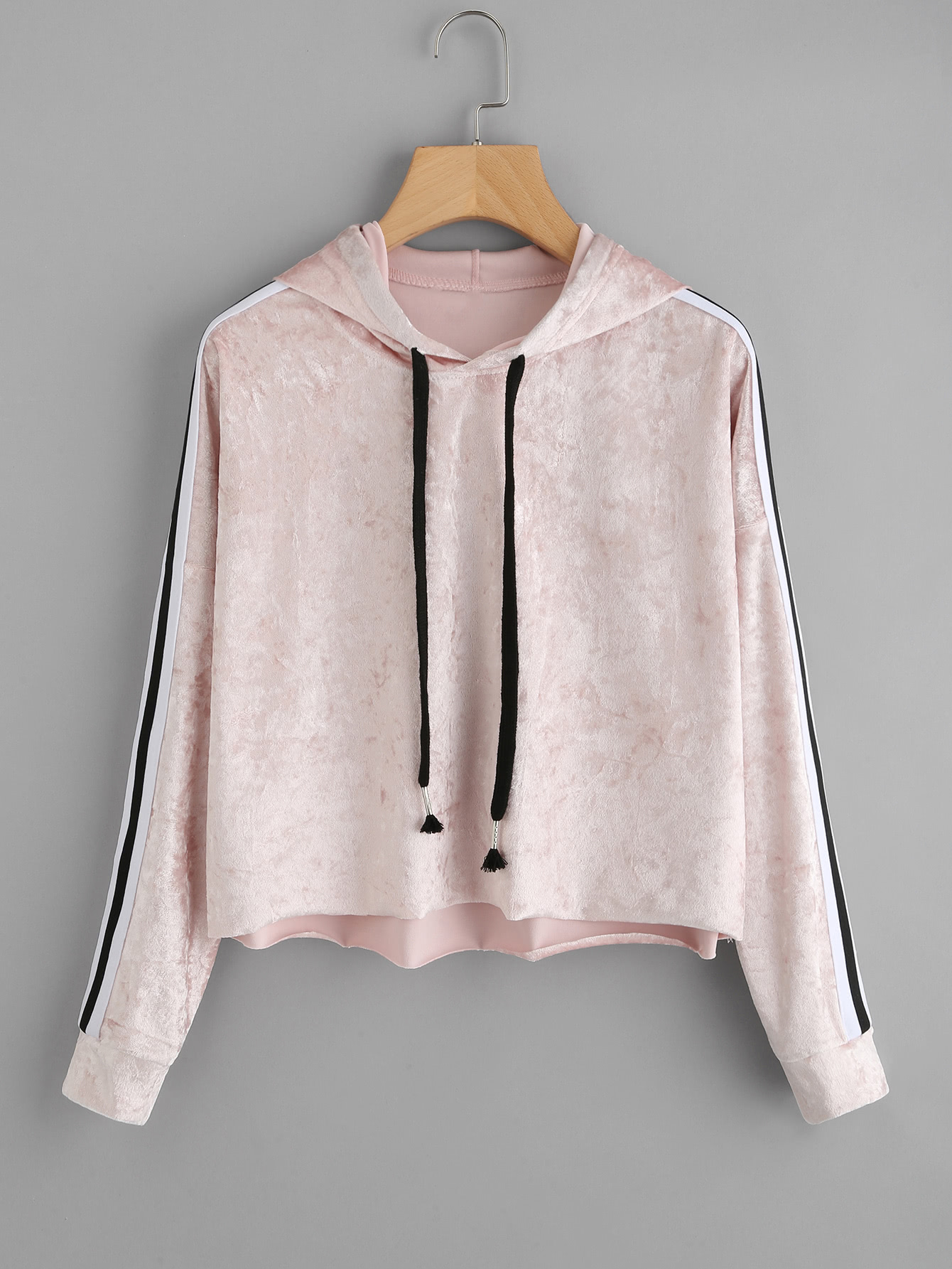 Stripe Tape Drop Shoulder Raw Hem Marled Hoodie
