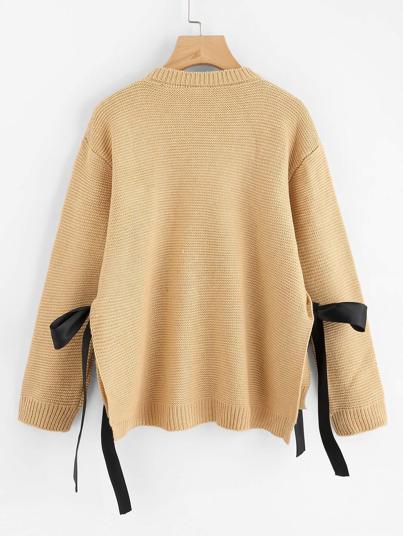 Bow Tie Side High Low Sweater SheIn(Sheinside)