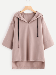 Drop Shoulder High Low Hoodie