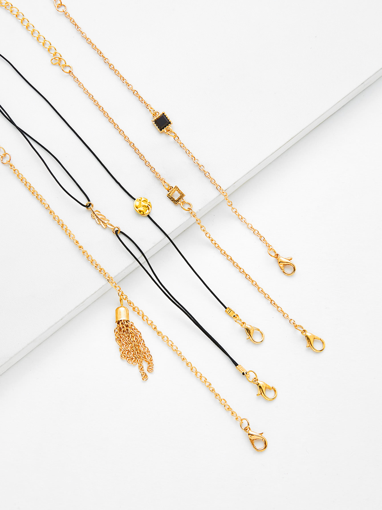 Chain Tassel & Leaf Charm Bracelet Set leaf opening bracelet