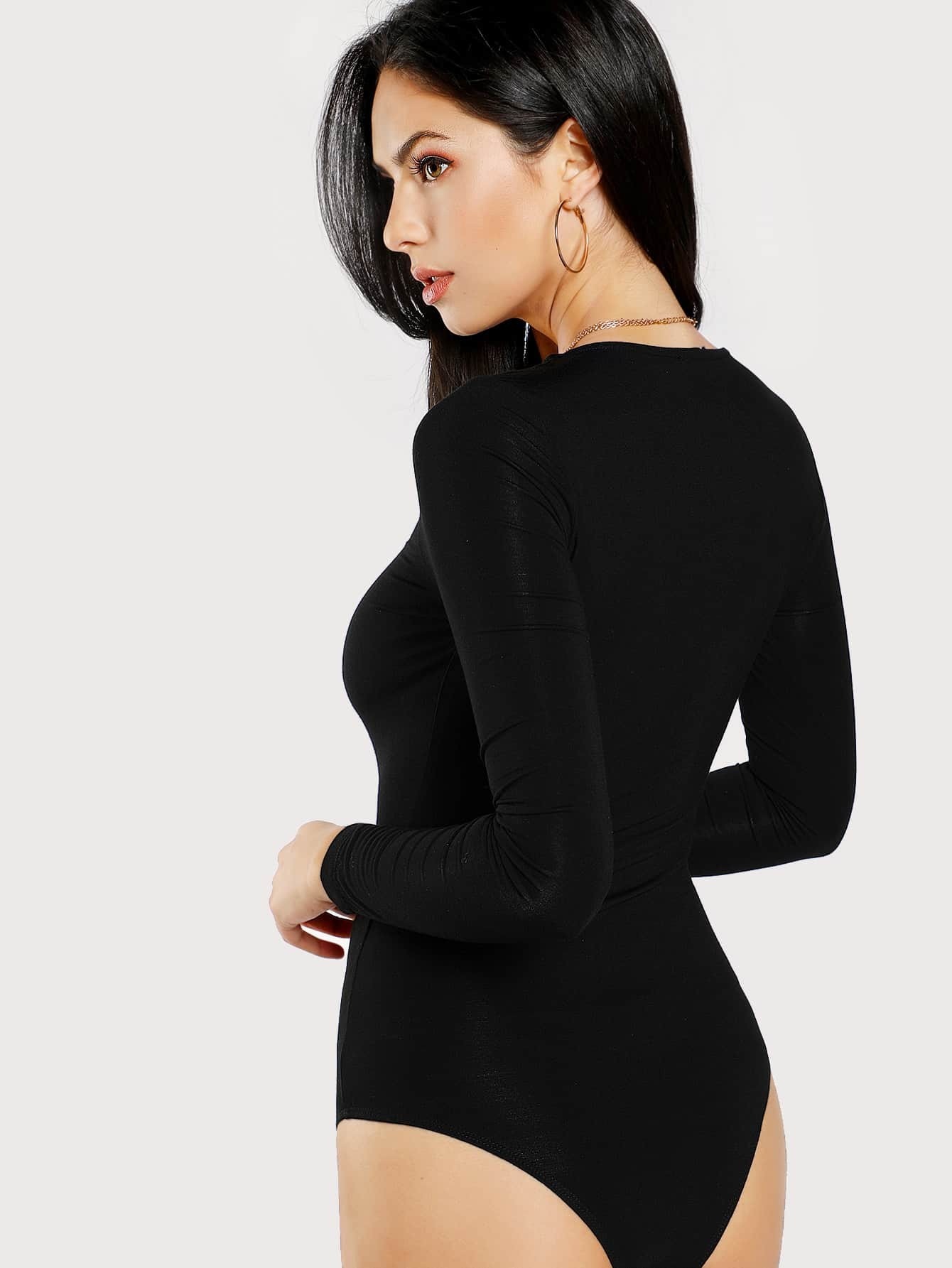 Solid Long Sleeve Tee Bodysuit SheIn(Sheinside)