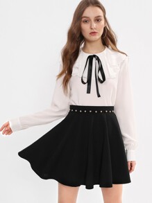 Beading Waist Boxed Pleated Skirt