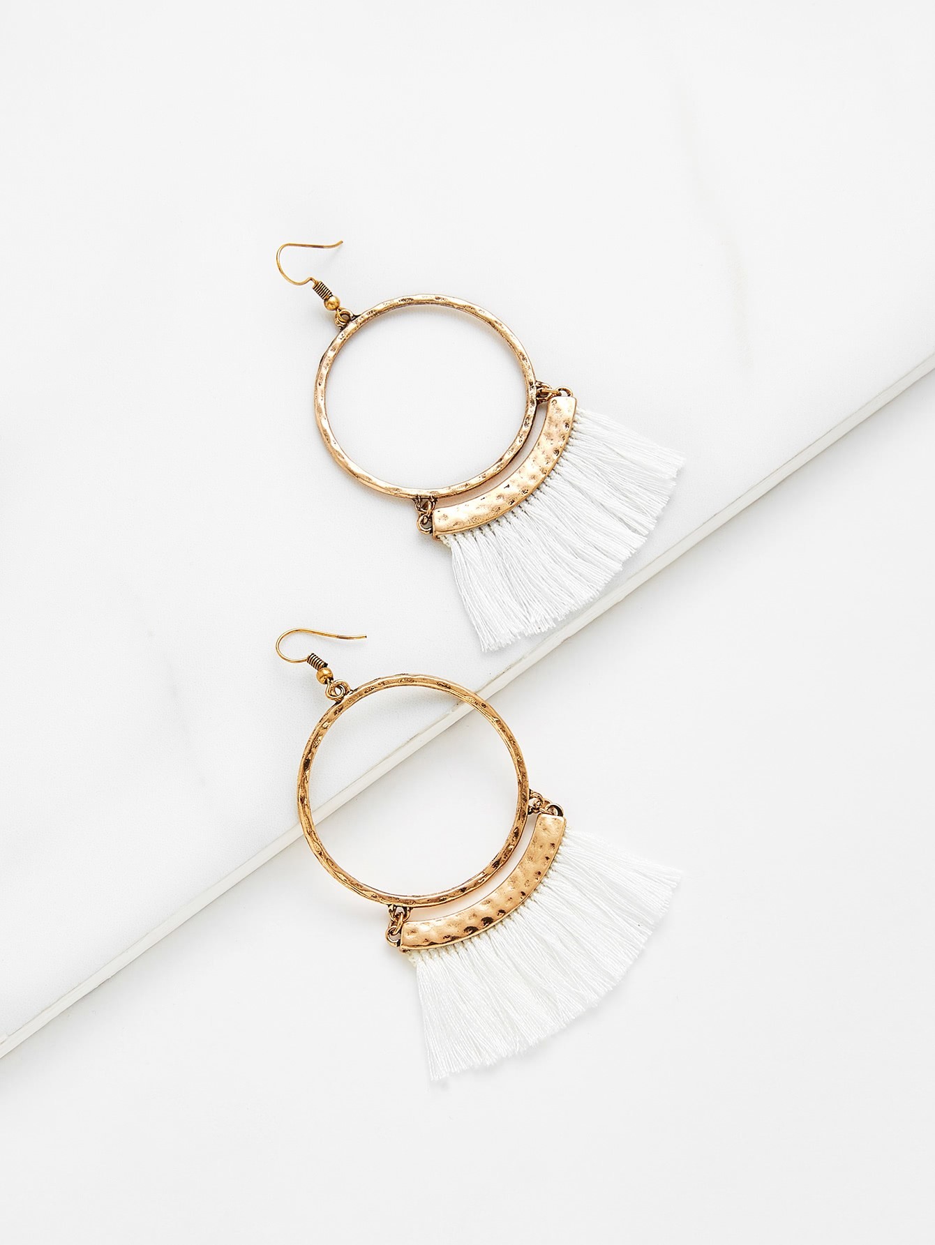 Fringe Tassel Hoop Drop Earrings SheIn(Sheinside)