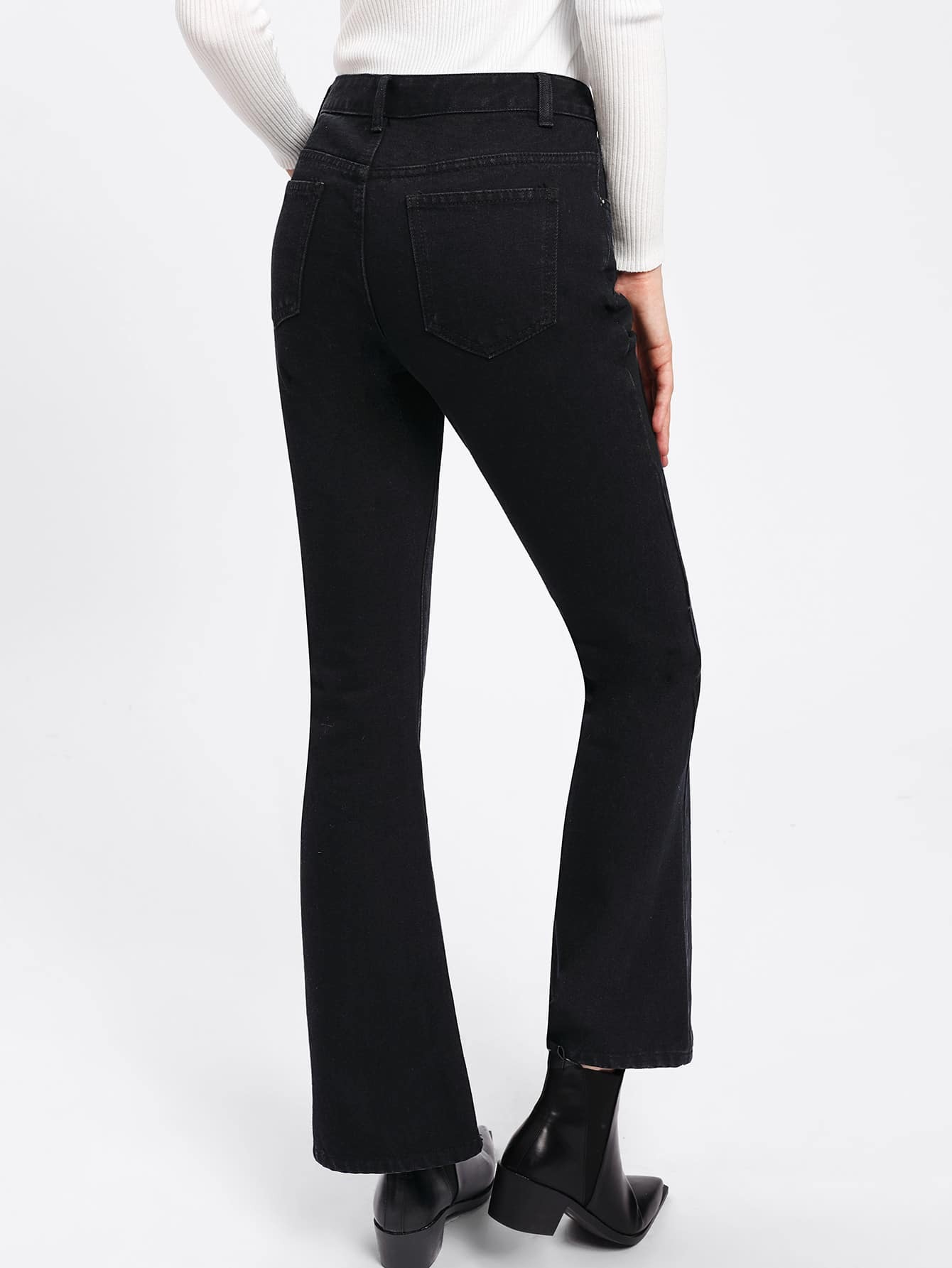 Grommet Lace Up Flared Hem Jeans SheIn(Sheinside)