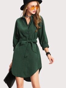 High Low Curved Hem Shirt Dress