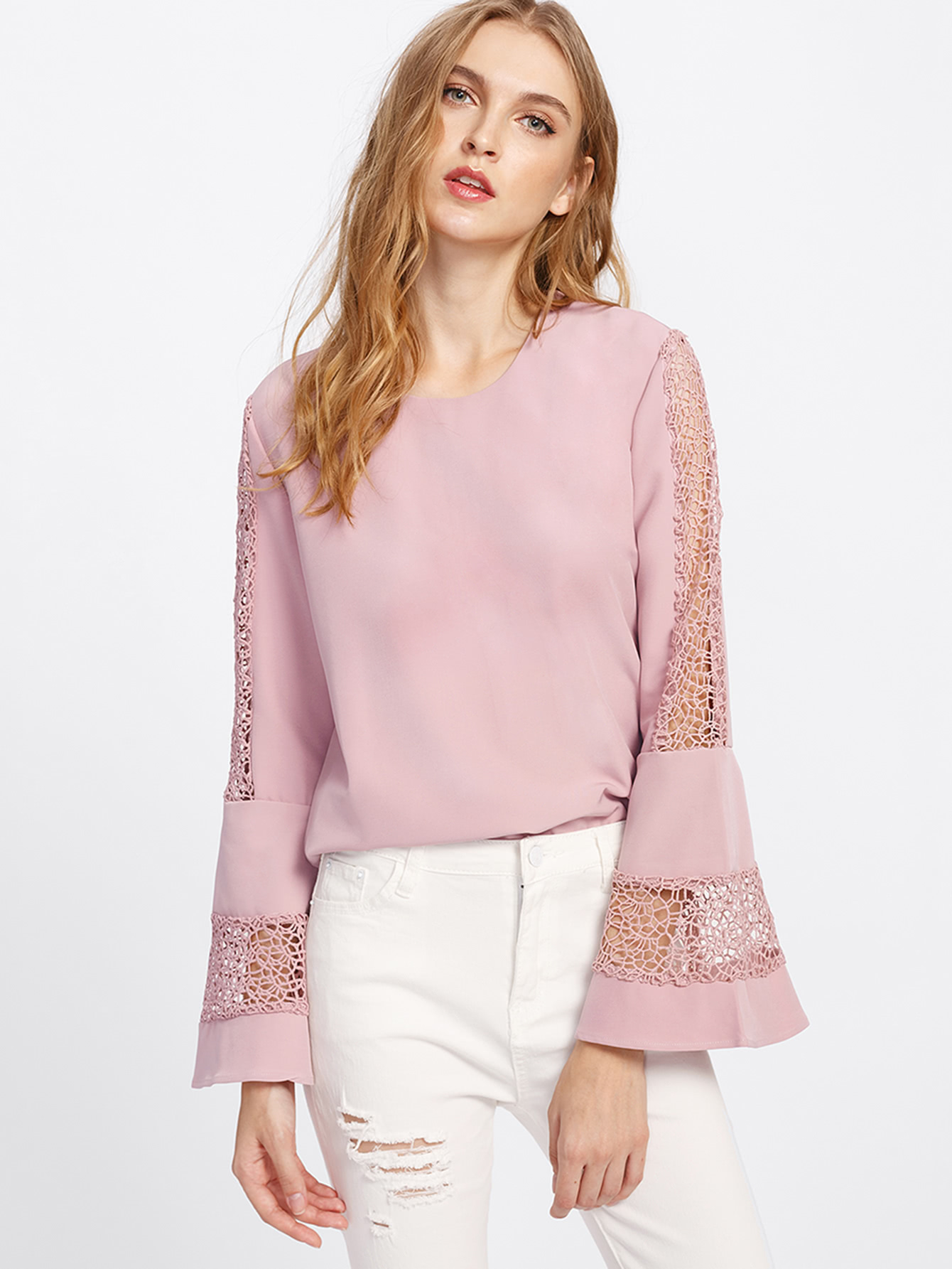 Bell Sleeve Lace Cut Out Blouse EmmaClothWomen Fast Fashion Online