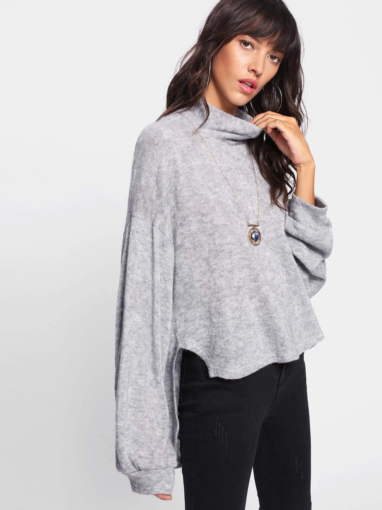Split Side Dip Hem Bow Back Sweater SheIn(Sheinside)