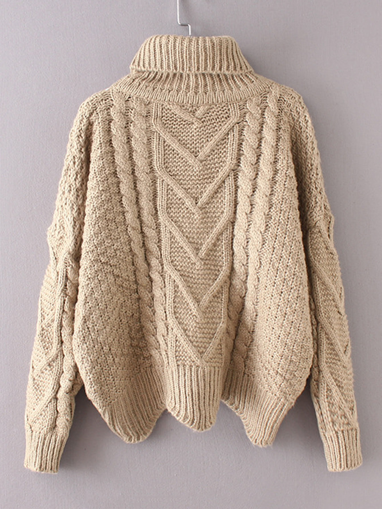 Cable Knit Turtleneck Asymmetrical Sweater SheIn(Sheinside)