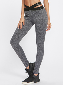 Contrast Crisscross Waist Marled Leggings