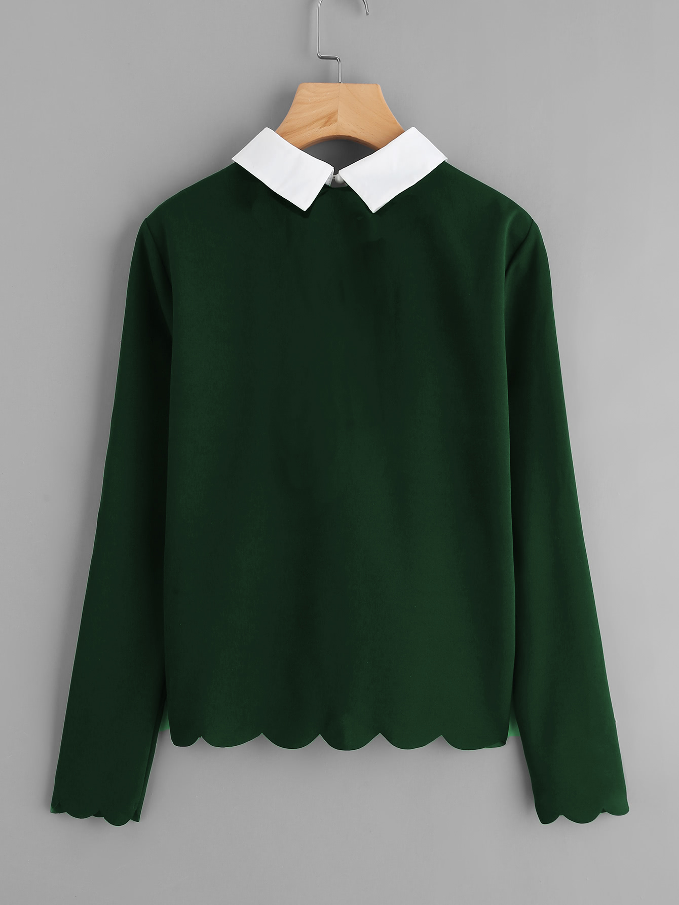 Contrast Collar Tied Detail Scallop Trim Blouse SheIn(Sheinside)
