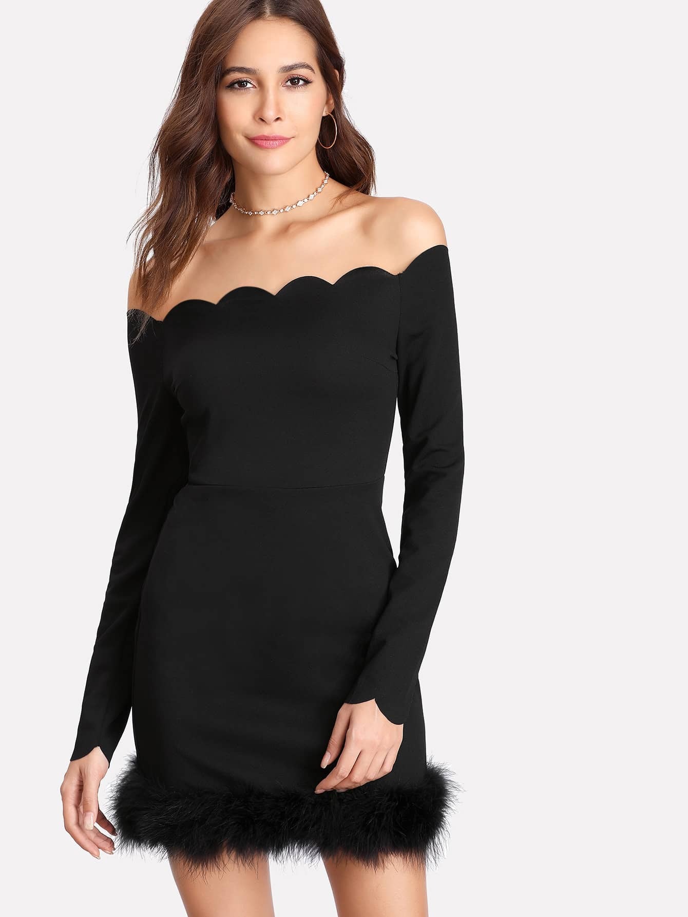 faux fur hem dress