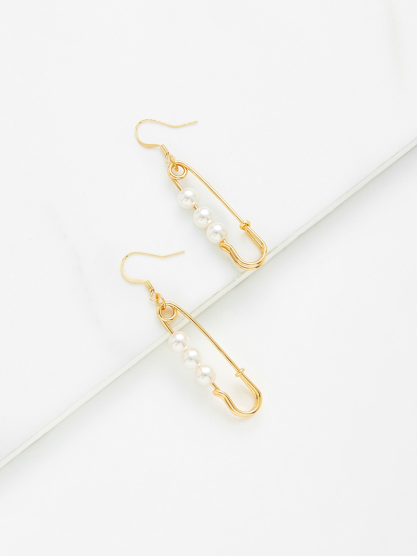 Faux Pearl Decorated Clip Shaped Drop Earrings
