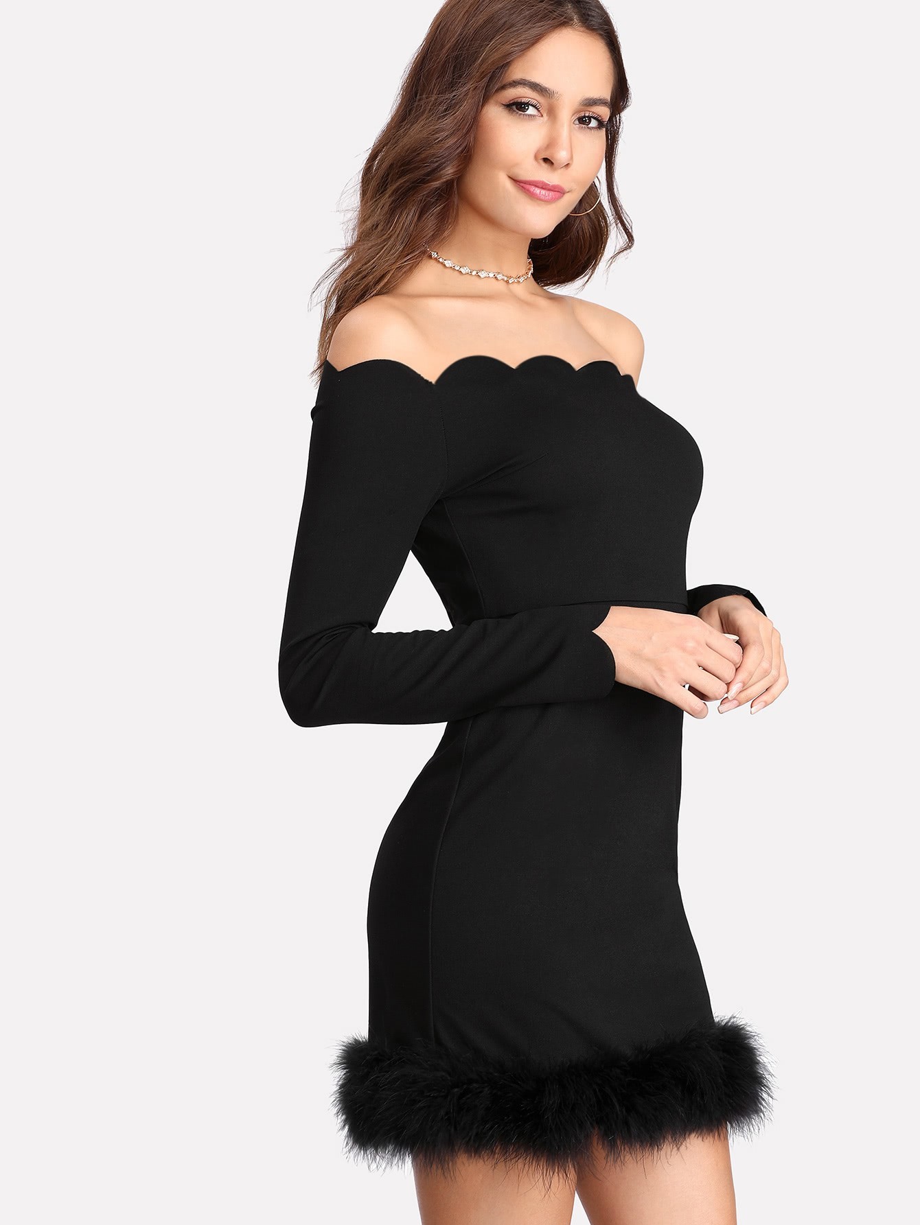 faux fur hem dress