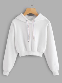 Faux Fur Drawstring Crop Hoodie