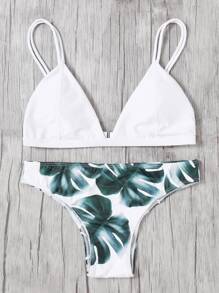 Jungle Print Double Straps Bikini Set