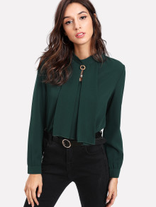 Pearl Detail Button Keyhole Back Blouse