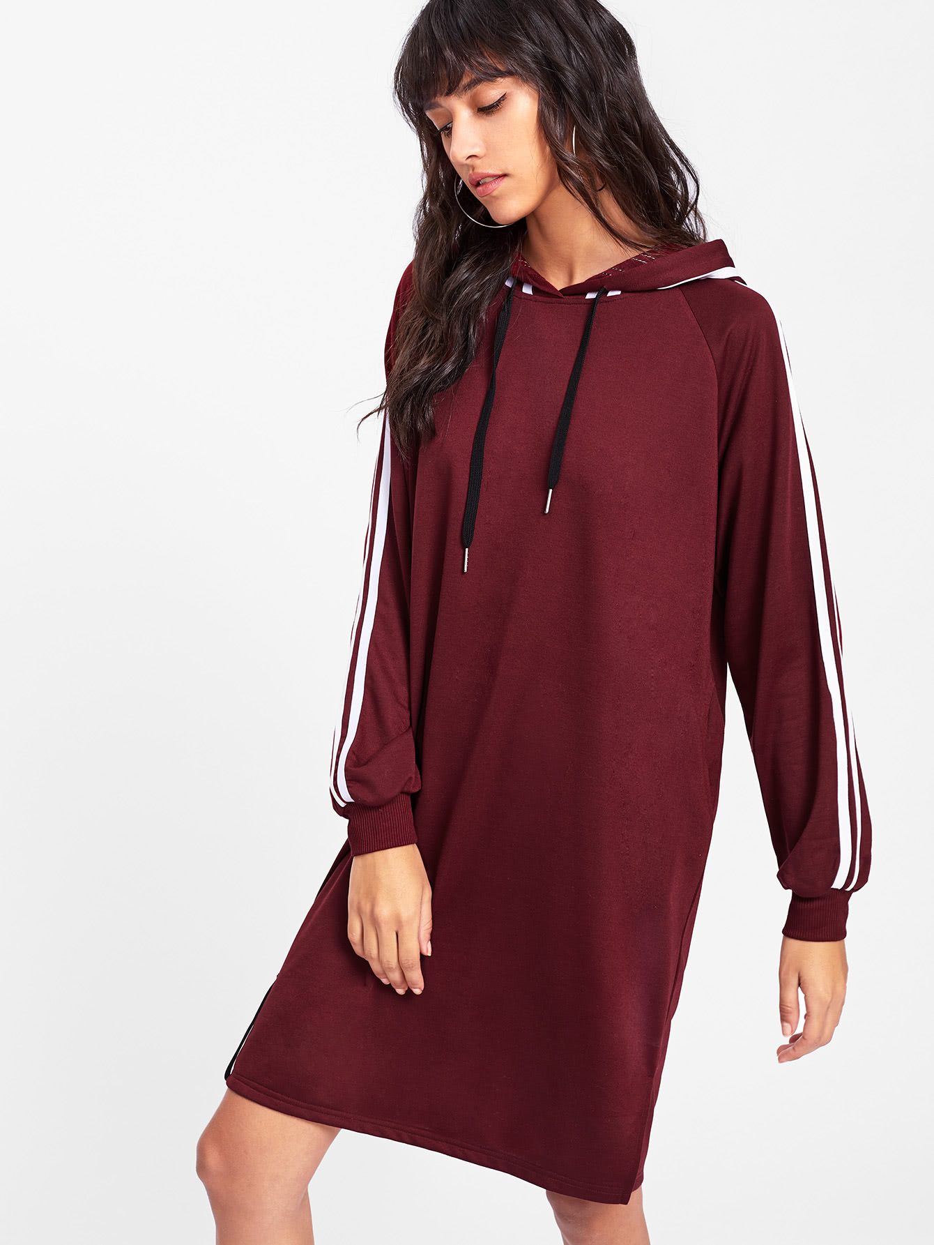 Tape Trim Letter Ribbon Detail Raglan Hoodie Dress