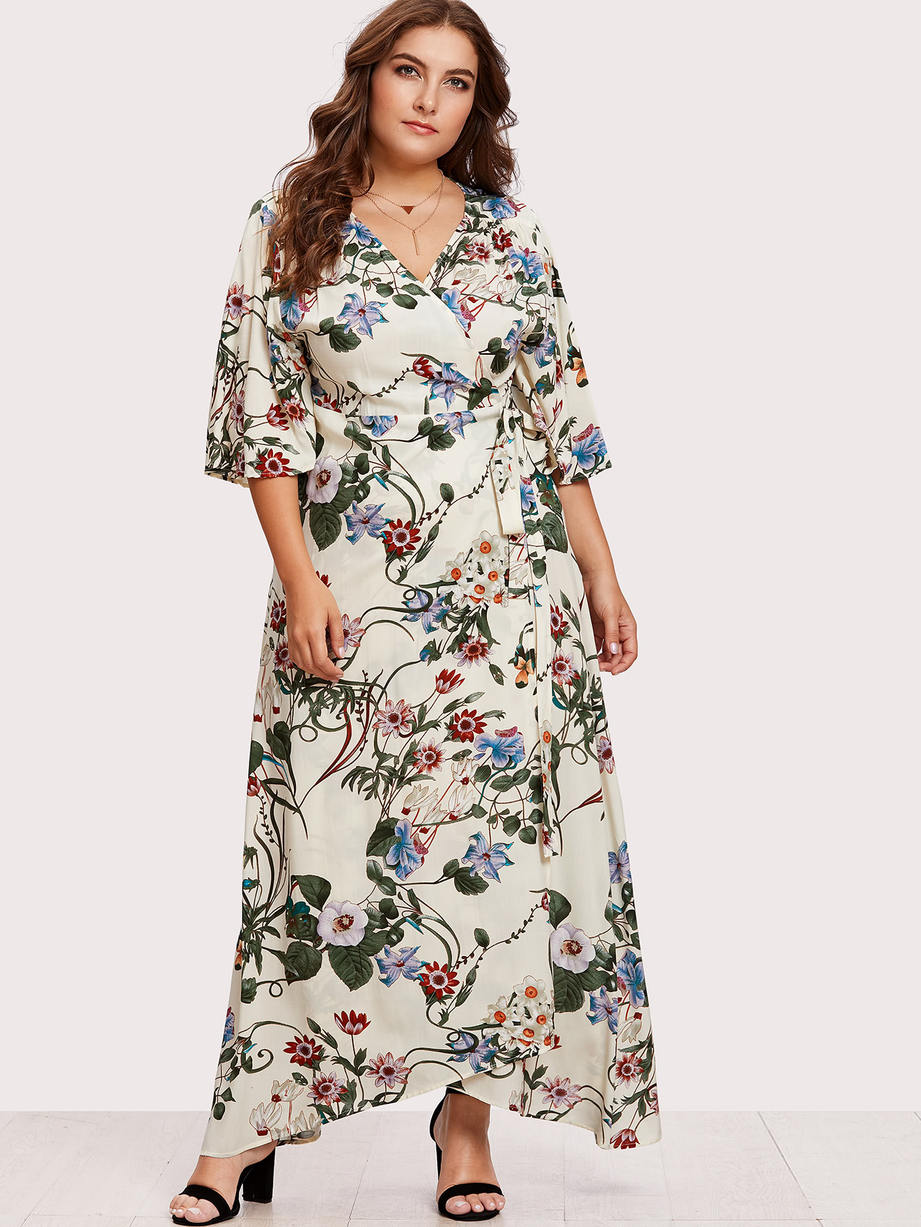 Grande taille Robe avec manche Grande taille KimonoFrench SheIn(Sheinside)